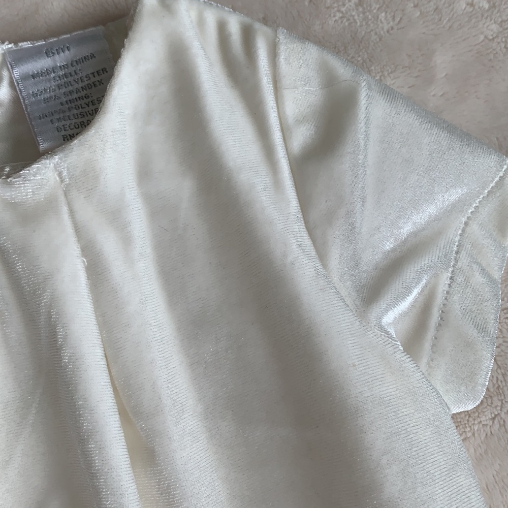 Koala Kids Ivory Velveteen Baby Girl Dress 6M Satin Trim EUC - Picture 6 of 13